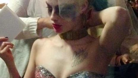 SUICIDE SQUAD Ayer Cut Behind The Scenes Photo Reveals Harley Quinn's Red And Blue Wedding Dress