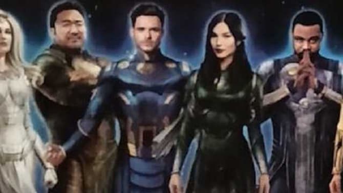 ETERNALS Leaked Promo Art Reveals New Look At The Costumed Team, Including Angelina Jolie's Thena