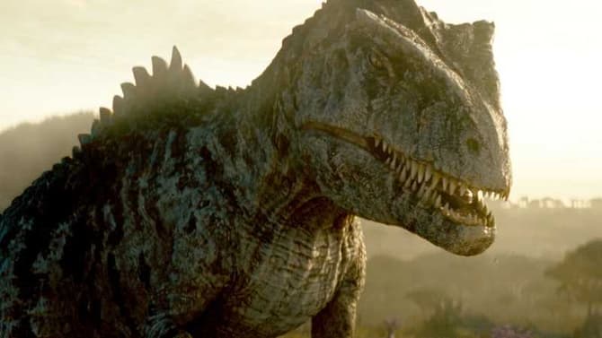 JURASSIC WORLD DOMINION Still Reveals The Giganotosaurus As Colin Trevorrow Teases Joker-Like Dino