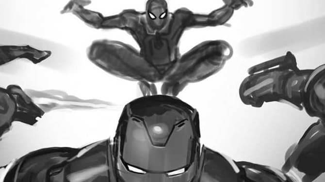 AVENGERS: ENDGAME Concept Art Shows Spider-Man Swinging Into Battle With The MCU's Armored Avengers