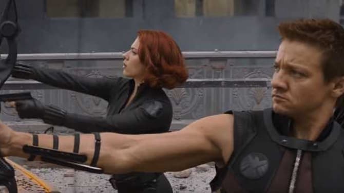 BLACK WIDOW Star Scarlett Johansson Tiptoes Around Whether Hawkeye Is In The Film: &quot;My Lips Are Sealed&quot;