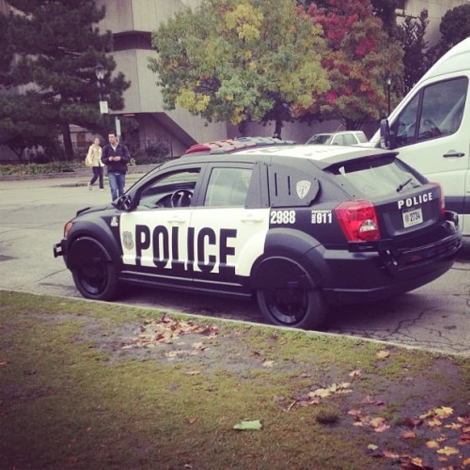 Cop car from production of Robocop infront of Con Hall. #Robocop #ConvocationHall #movies #Toronto by sarahsey <a href=