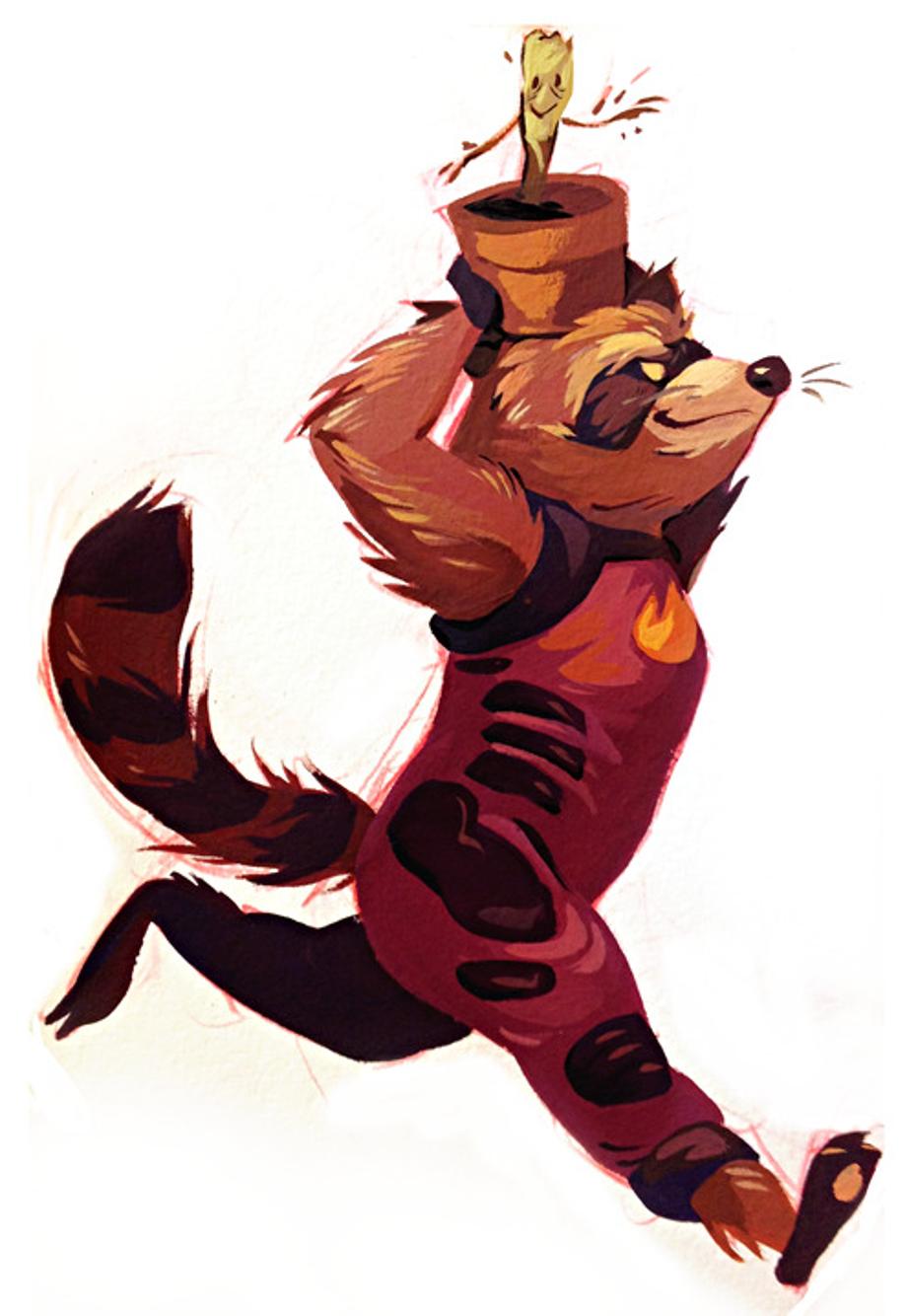 a quick painting of rocket and baby groot because gotg was a ton of fun!!!