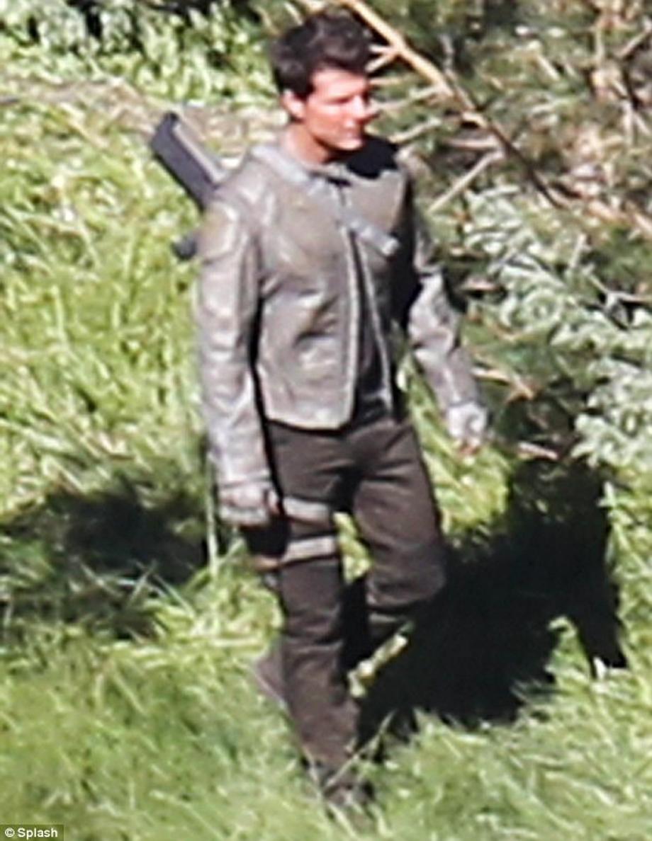 Throwing himself into his work: Tom Cruise was spotted on set of his latest movie Oblivion today in June Lake 