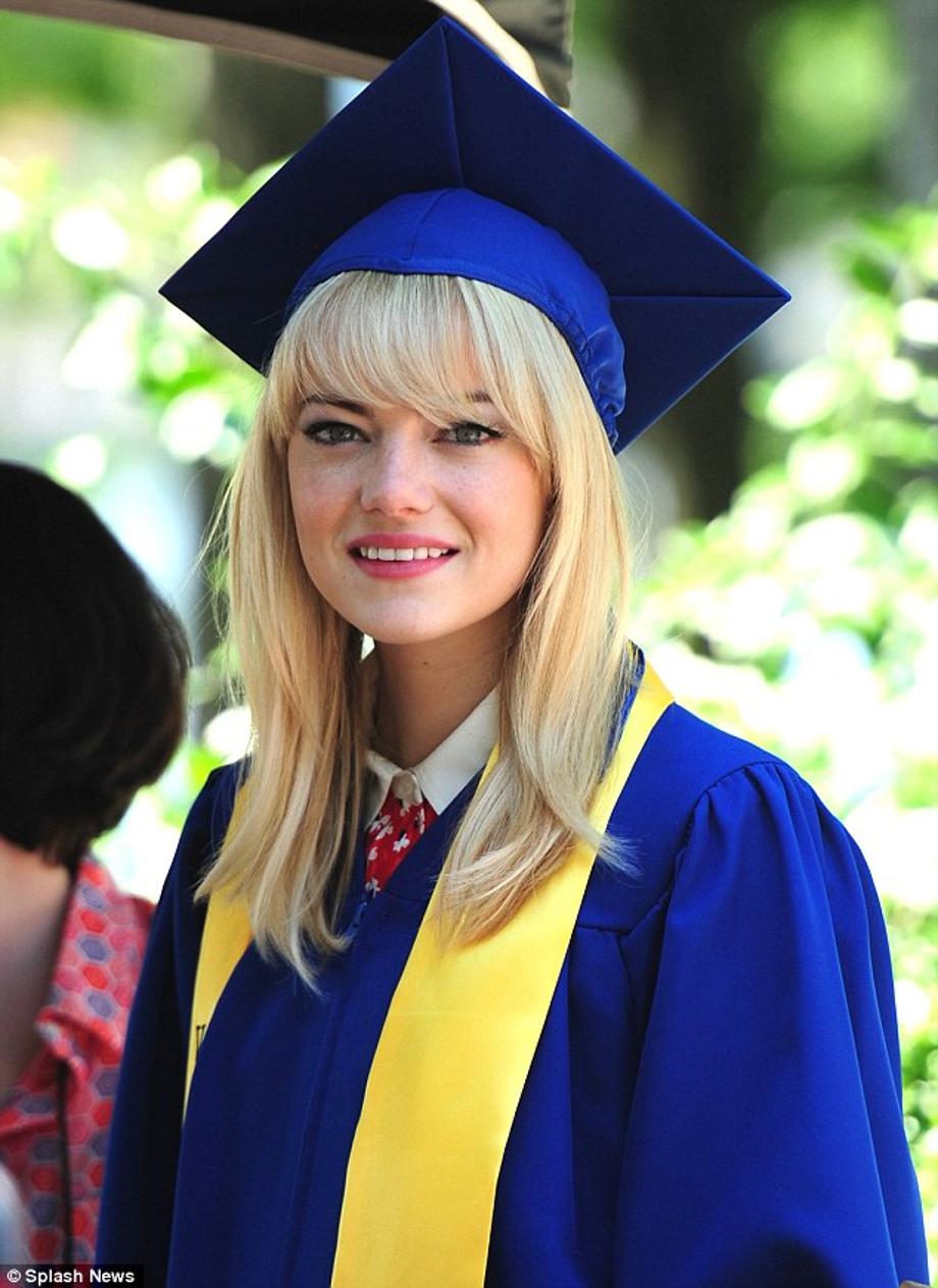 Back to blonde: Emma ditched her trademark red hair for the role