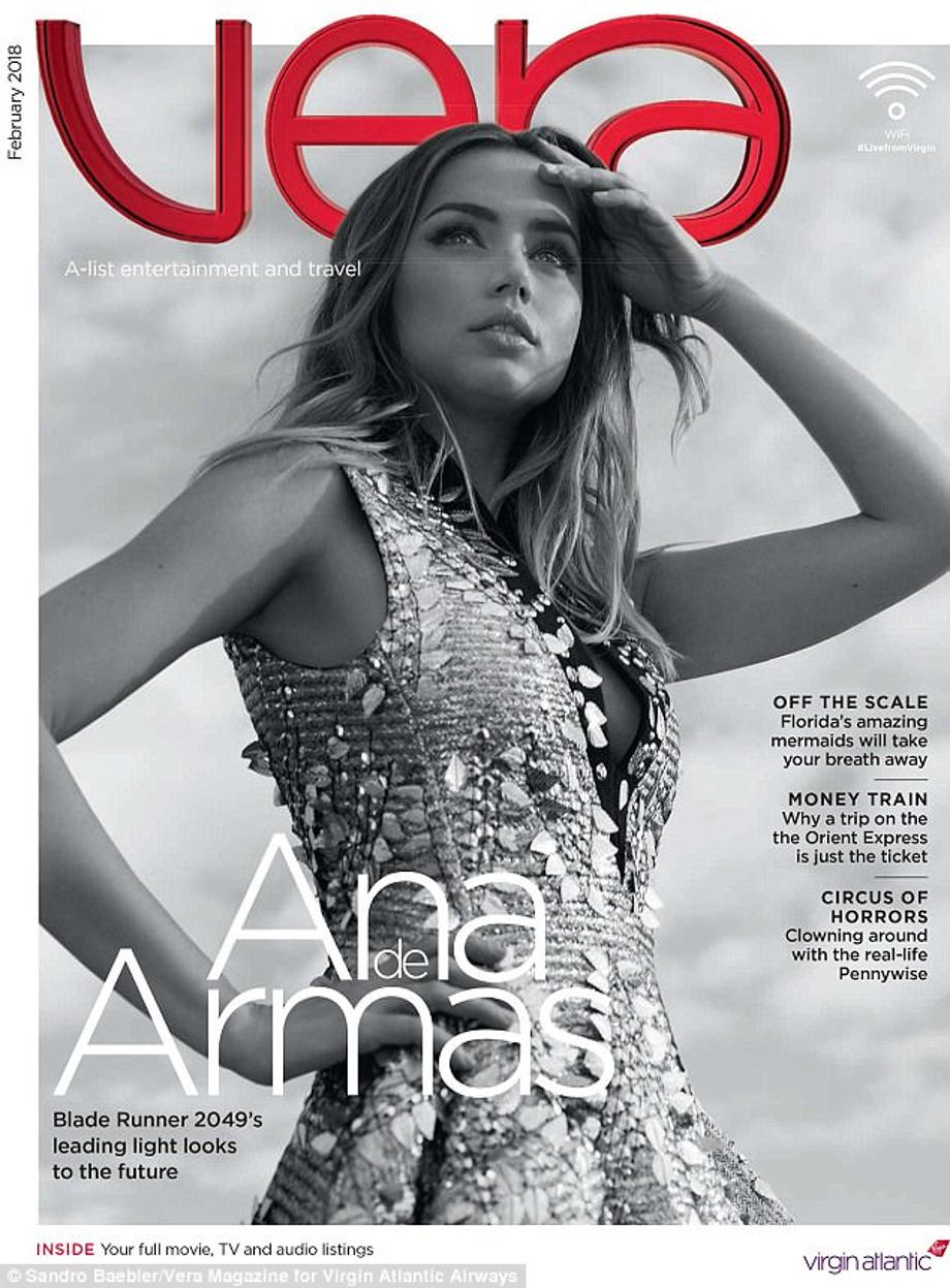 Strike a pose! Virgin chose a black and white photo of the War Dogs actress for their cover shot. She wore a dazzling A-line dress adorned with tiny fabric leaves