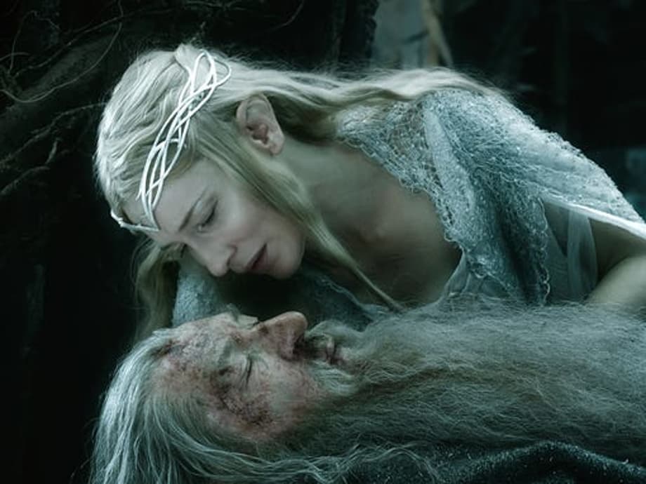 Cate Blanchett comforts Ian McKellen in 'The Hobbit: