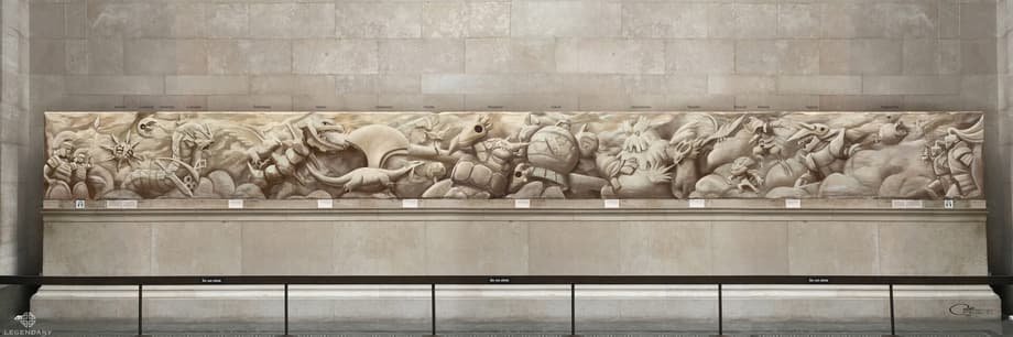 The ancient Pokemon war from Pokemon X&amp;Y done as a frieze for the museum.
