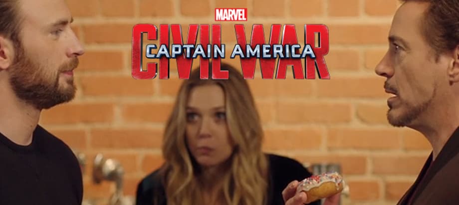 Watch CIVIL WAR Stars Chris Evans & Robert Downey Jr. Hilariously Face Off For The Last Donut