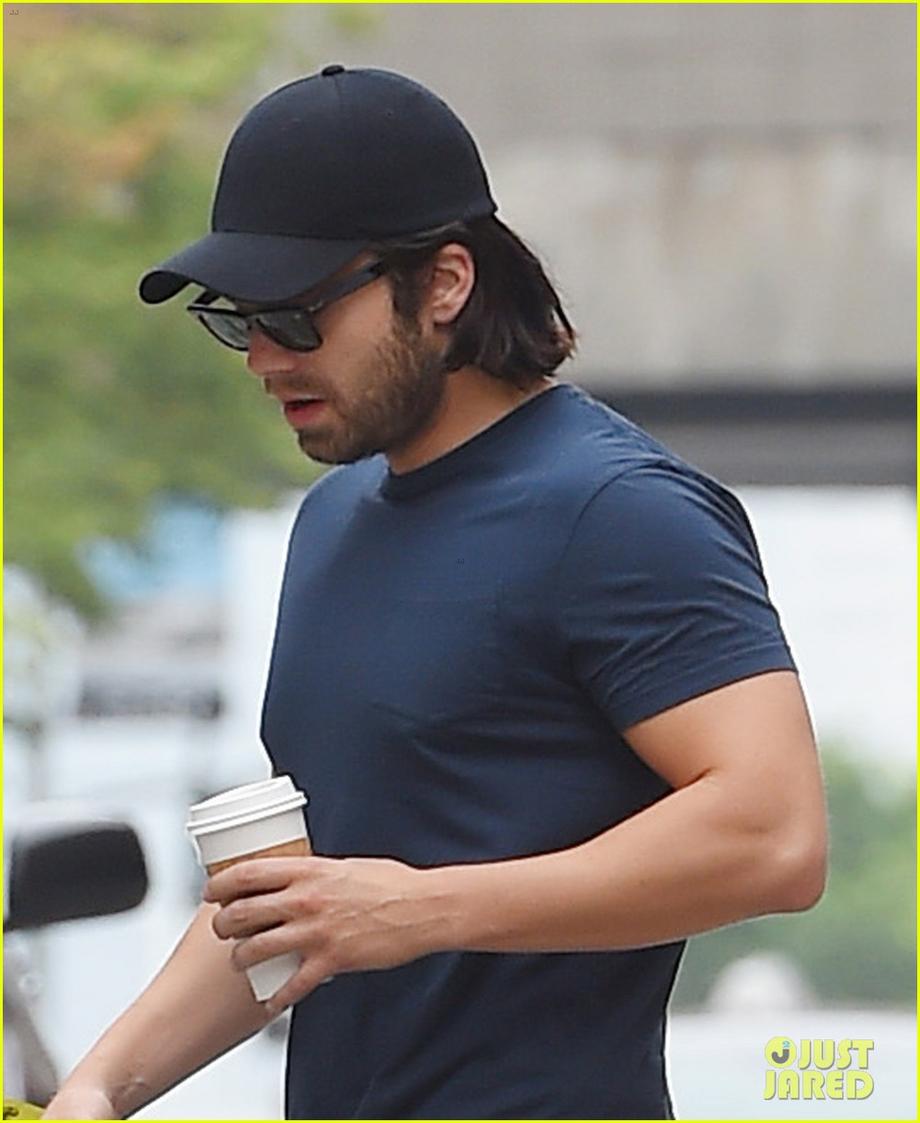 sebastian stan sports his bucky barnes hair during captain america break 04