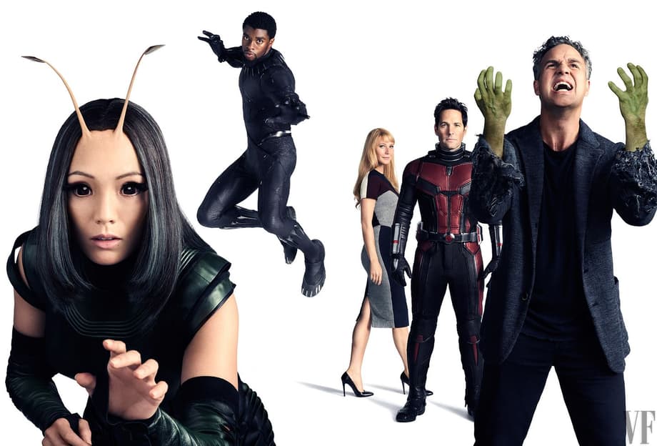 Pom Klementieff as Mantis, Chadwick Boseman as Black Panther, Gwyneth Paltrow as Pepper Potts, Paul Rudd as Ant-Man, and Mark Ruffalo as Bruce Banner. 