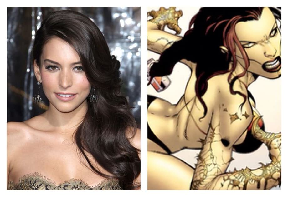 Menagerie - Genesis Rodriguez Sonja is of an alien race who joins The Elite and The Justice League Elite (2nd Sonja). Genisis is sexy and has an exotic look that lends itself to the role. Plus she can really play the tough chick.: 