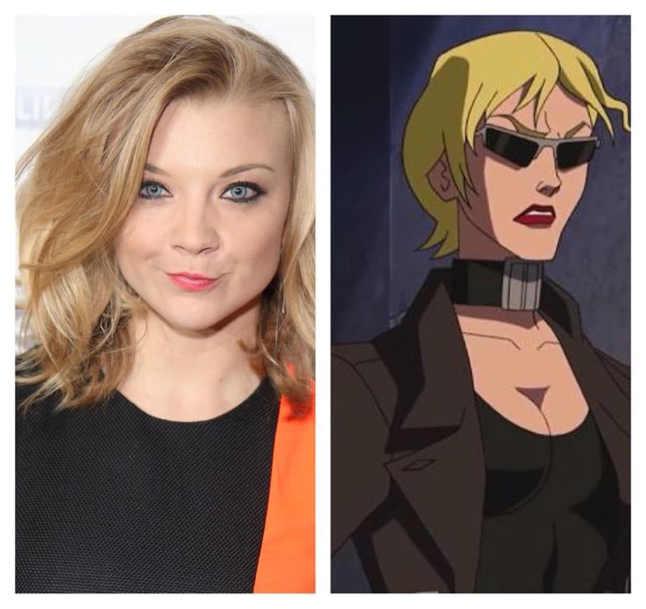 Natalie Domer - Vera Black  Also known as Sister Superior she's extremely self confident and eventual leader of the Justice League Elite. She's often controlled by her brother, but she takes a huge step and becomes her own person. For this movie she will serve as both an agent like in the movie and a super hero like the comics. She didn't have a big role in the animated movie, but it would change here as she would be the one to help Superman. Domer oozes intense tough girl to add to her obvious: 