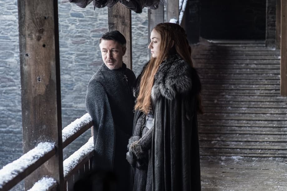   Aidan Gillen  as Petyr "Littlefinger" Baelish and  Sophie Turner &nbsp;as Sansa Stark -&nbsp; Photo: Helen Sloan/HBO  