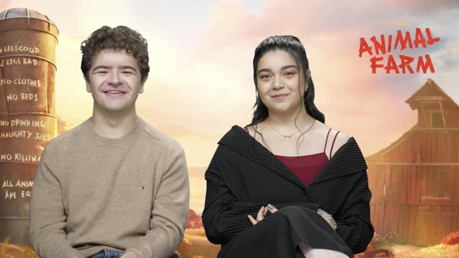 Animal Farm Interview: Iman Vellani & Gaten Matarazzo Talk Andy Serkis, Ms. Marvel's MCU Future (Exclusive)