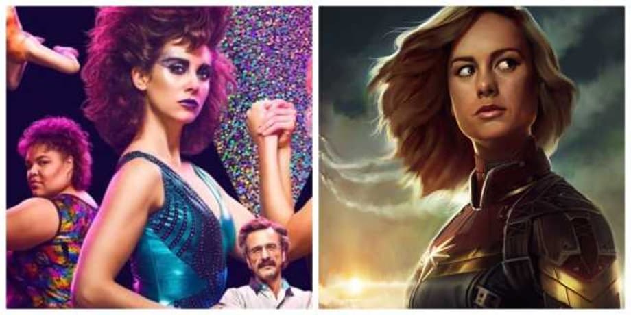 CAPTAIN MARVEL Star Brie Larson And GLOW's Alison Brie Show Off Their Guns In A New Training Photo