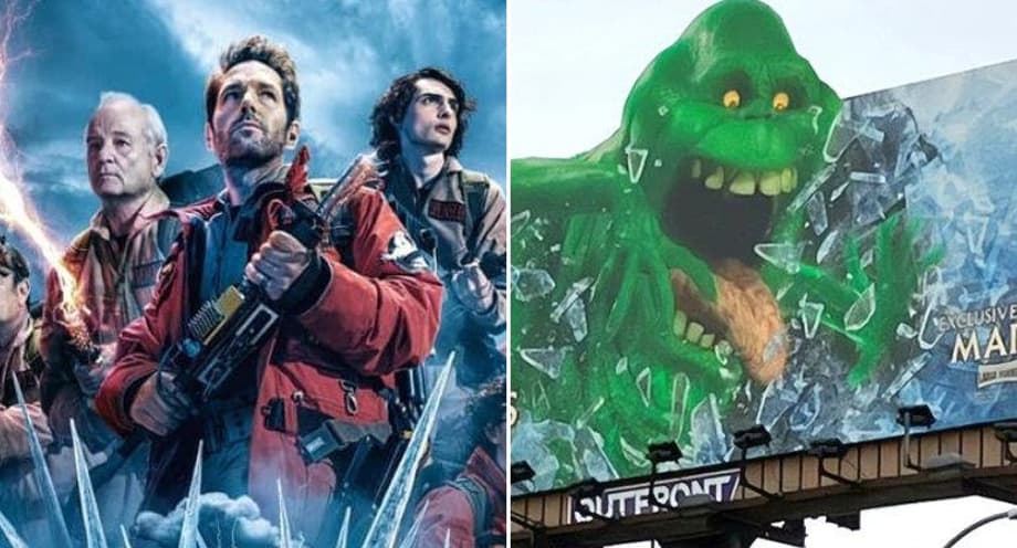 The Original GHOSTBUSTERS Suit-Up On International FROZEN EMPIRE Poster; Slimer Haunts New Billboard