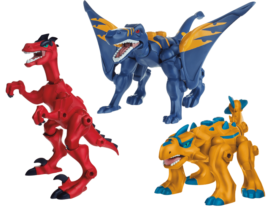 Three JURASSIC WORLD HERO MASHERS from the Dino Assortment. Approx. Retail Price: $9.99. Available: Spring 2015. Image provided by Hasbro Inc.
