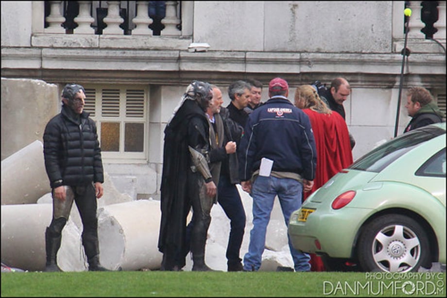 Chris Hemsworth, Bobby Holland Hanton and Christopher Eccleston filming Thor:The Dark World