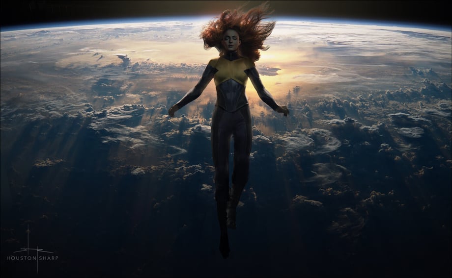 Jean Grey floating unconsciously through space